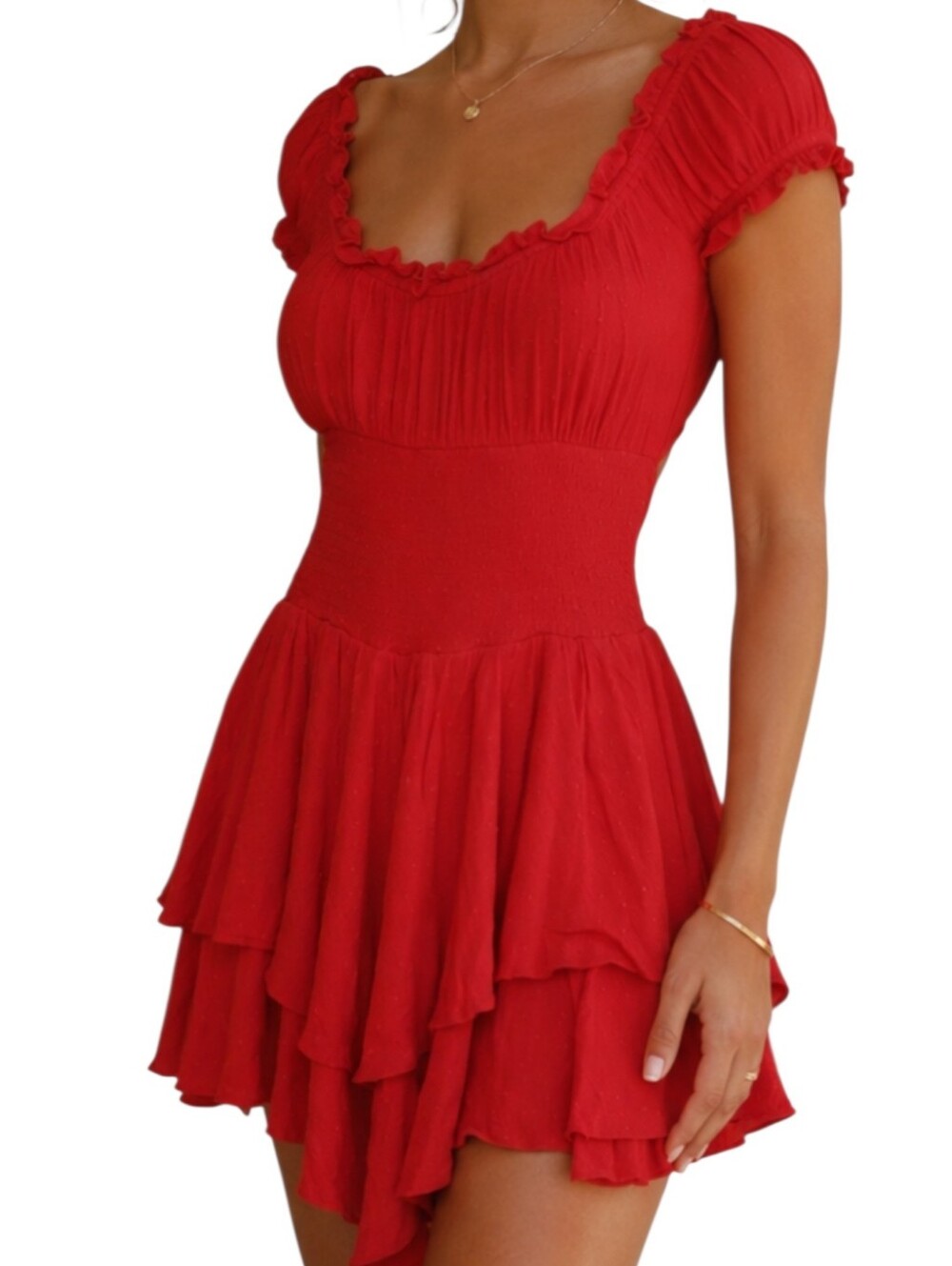Princess Polly Red Ruffled Tiered Mini Rumper Size 10